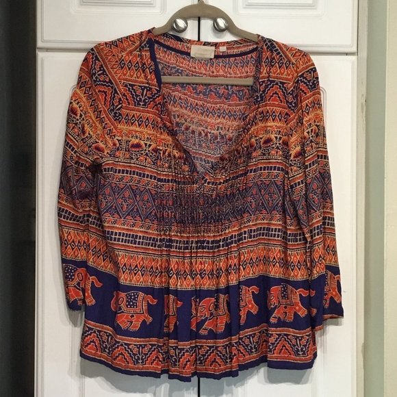 Vanessa Virginia Anthropologie Mahdia Elephant BOHO Top - Picture 1 of 5